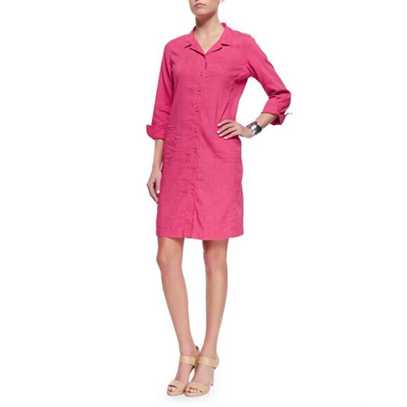 Eileen Fisher  Linen Viscose Stretch Shirtdress, Gingerpink‎ - Picture 1 of 10